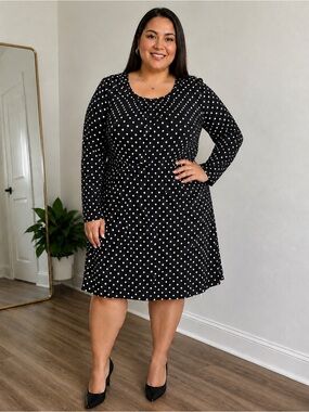 TALBOTS WOMEN'S BLACK & WHITE POLKA DOT DRESS SIZE 14W